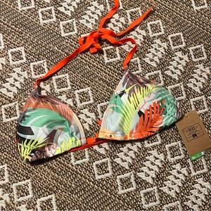 NWT Nike XS Women's Mahalo Floral Bikini Swimsuit Top, Black Orange